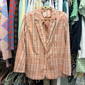 LC Lauren Conrad Peach Plaid Blazer
